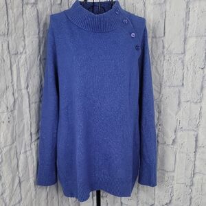 Talbots Blue Button Shoulder Mock Neck Sweater Medium